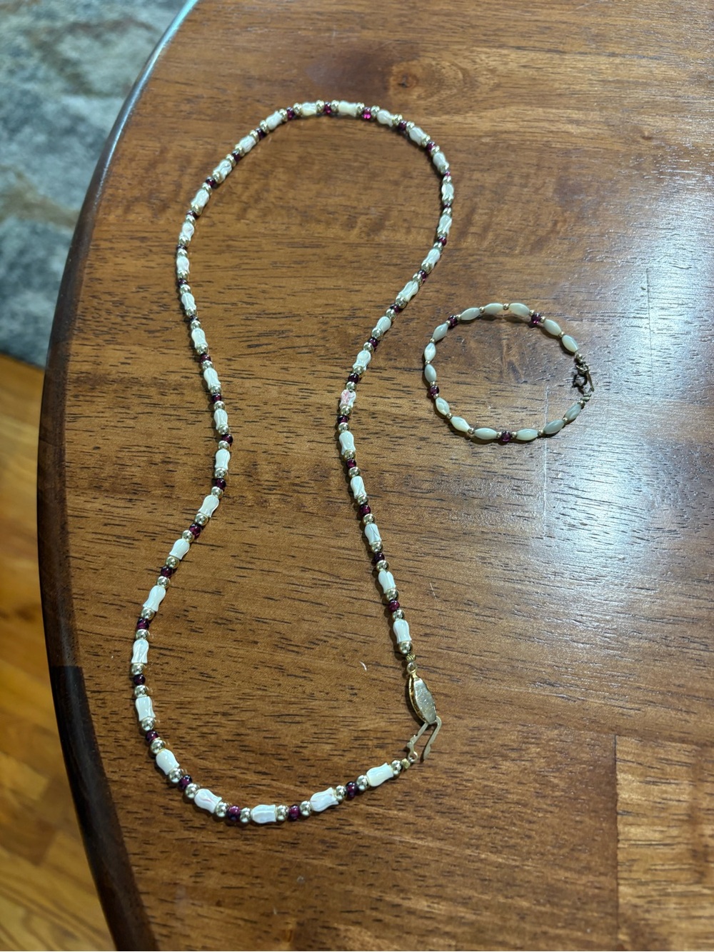 Elegant White and Pink Beaded Necklace & Bracelet Set 14k gold filled